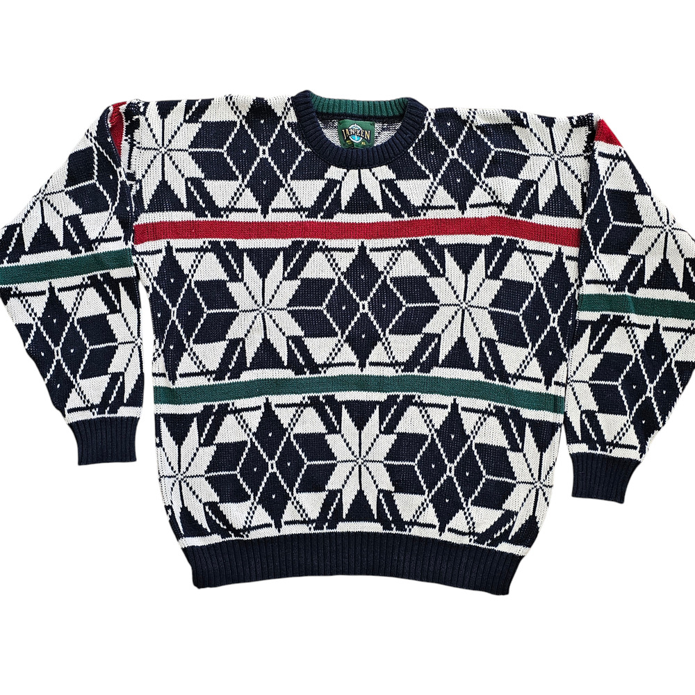 Vintage crew neck long sleeve snowflake preppy classic ski sweater XL